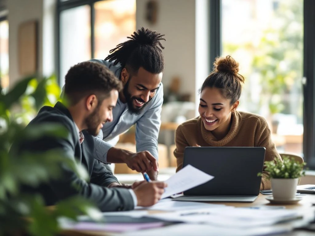 Diverse teamleider legt procedures uit aan nieuwe medewerker die aantekeningen maakt in modern kantoor met natuurlijk licht
